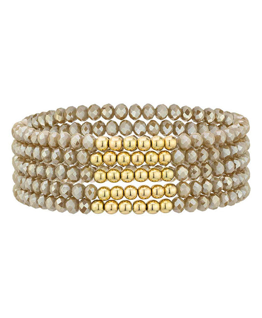 Glass & Metal 5 Set Stretch Bracelet