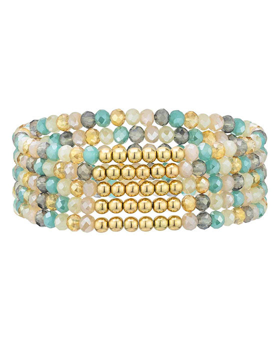 Glass & Metal 5 Set Stretch Bracelet