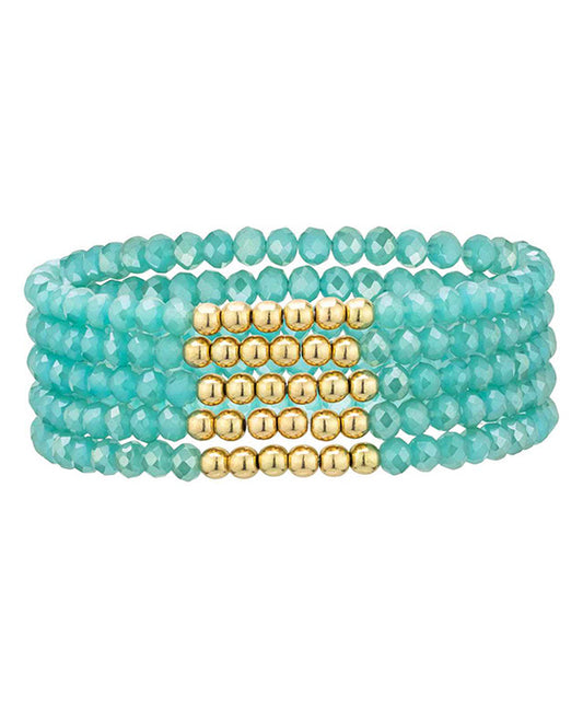 Glass & Metal 5 Set Stretch Bracelet