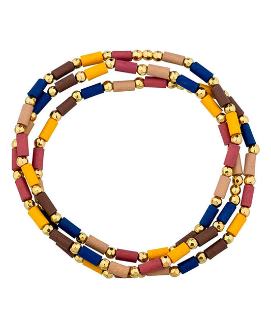 Wood & Metal Texture 3 Set Stretch Bracelet
