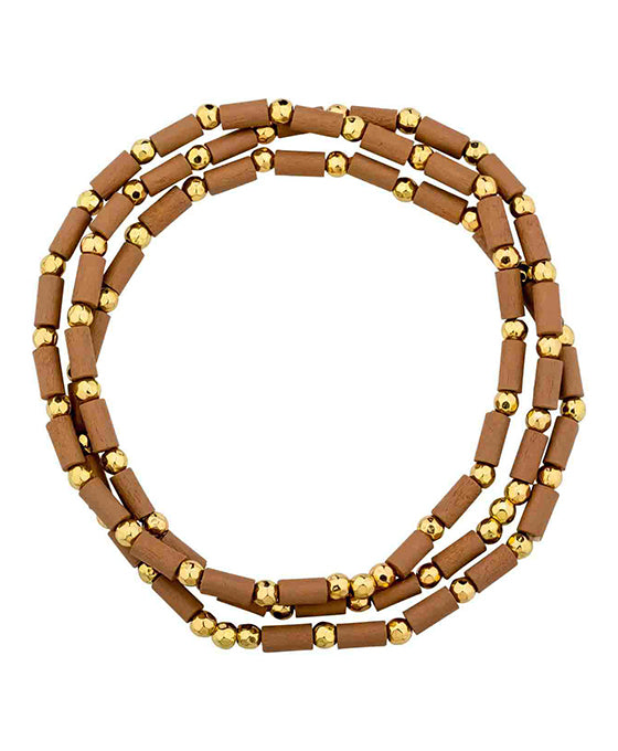 Wood & Metal Texture 3 Set Stretch Bracelet