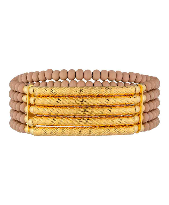 5 Set Wood & Metal Bar Stretch Bracelet