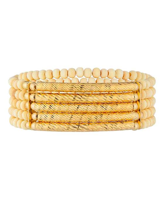 5 Set Wood & Metal Bar Stretch Bracelet