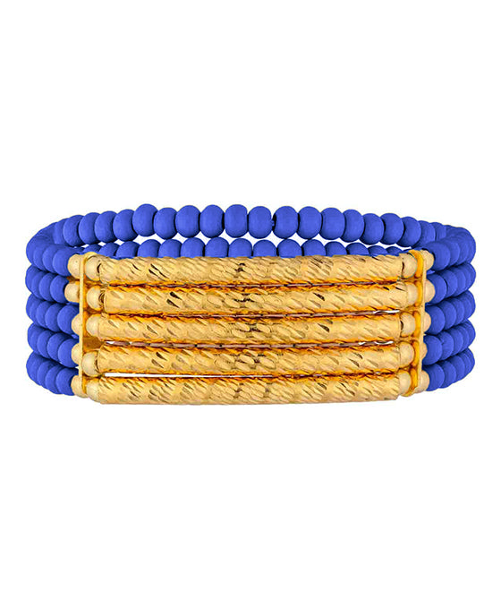 5 Set Wood & Metal Bar Stretch Bracelet