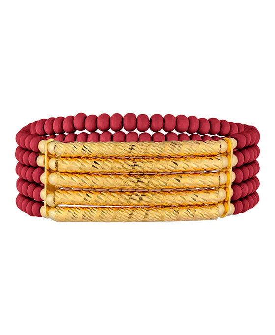 5 Set Wood & Metal Bar Stretch Bracelet