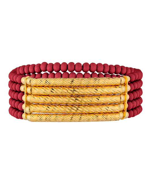5 Set Wood & Metal Bar Stretch Bracelet