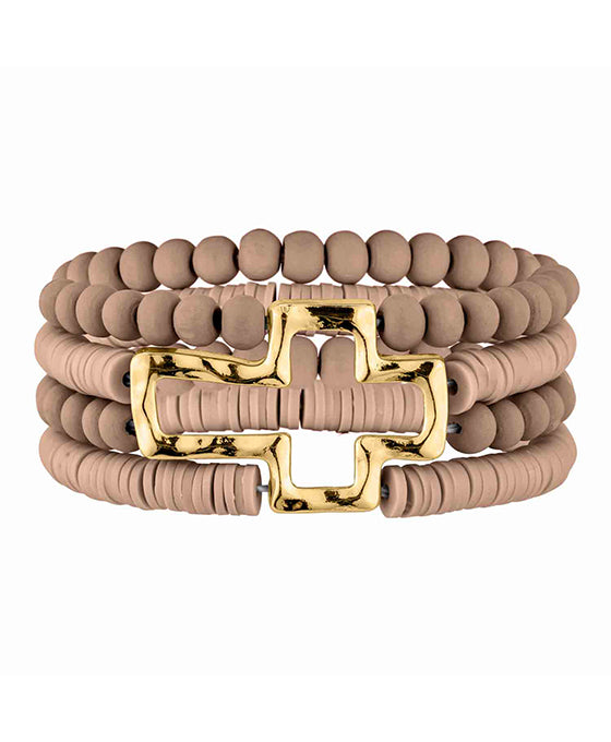 Metal Cross Wood & Rubber Bracelet