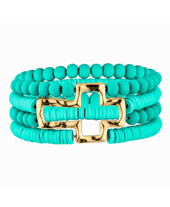 Metal Cross Wood & Rubber Bracelet