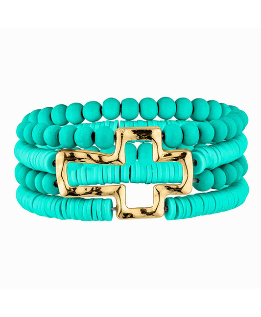 Metal Cross Wood & Rubber Bracelet