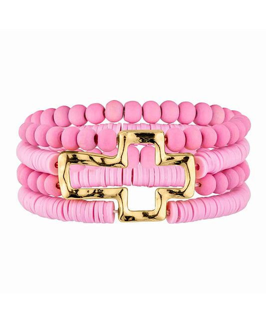 Metal Cross Wood & Rubber Bracelet