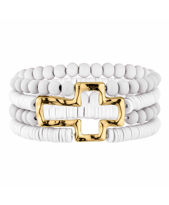Metal Cross Wood & Rubber Bracelet