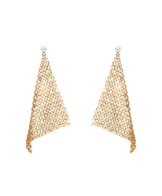 Partial Rhinestone Triangle Mesh Chain Drop Earring