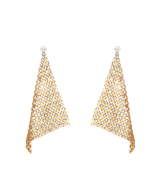 Partial Rhinestone Triangle Mesh Chain Drop Earring