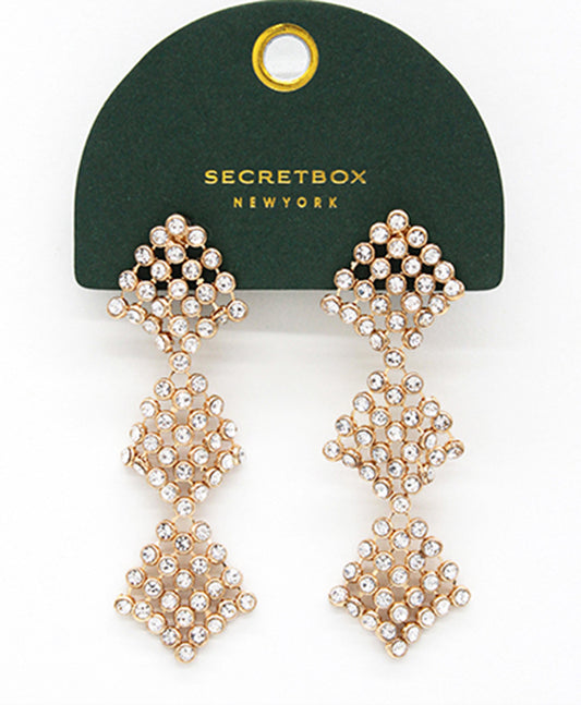 Rhinestone Mesh Chain 3 Tier Drop Earring