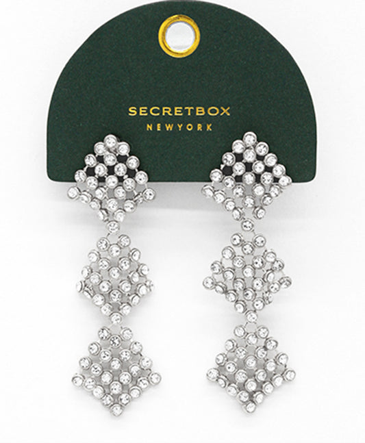 Rhinestone Mesh Chain 3 Tier Drop Earring