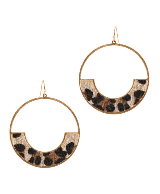 Leather & Metal Open Cut Round Earring