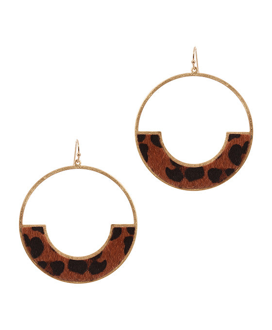 Leather & Metal Open Cut Round Earring