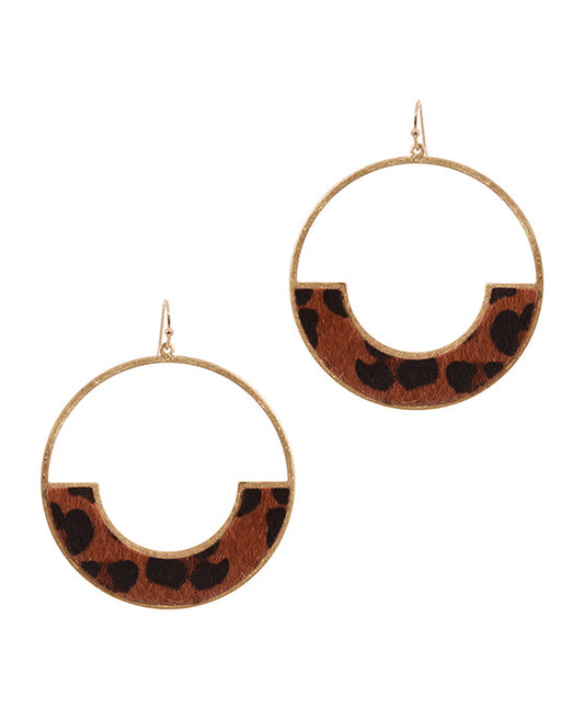Leather & Metal Open Cut Round Earring