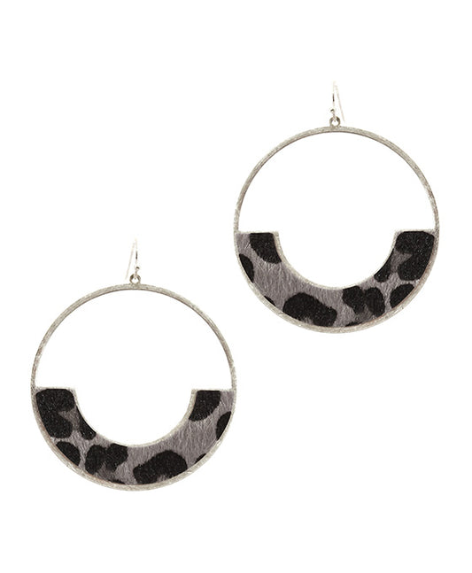 Leather & Metal Open Cut Round Earring