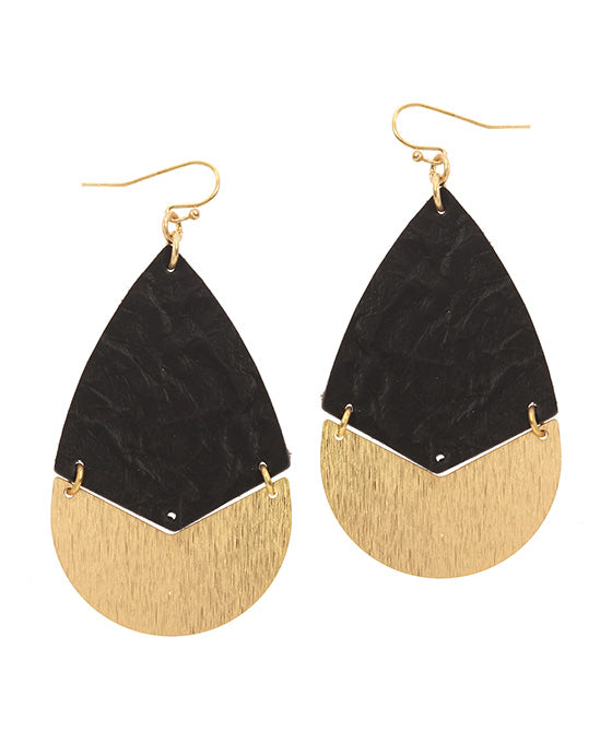 Leather & Metal Teardrop Earring