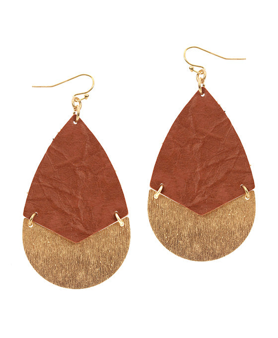 Leather & Metal Teardrop Earring