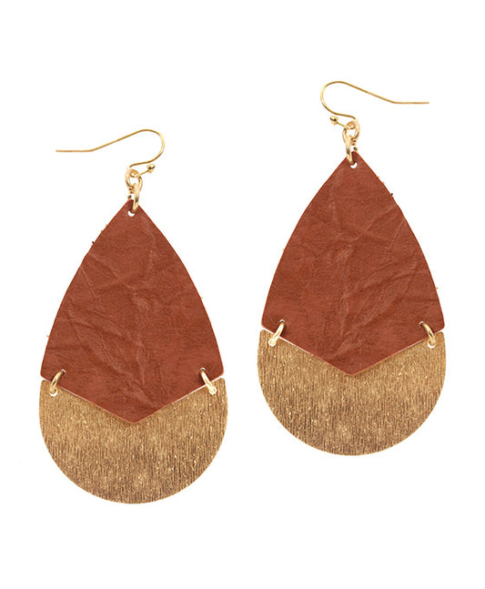 Leather & Metal Teardrop Earring