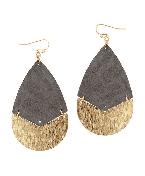 Leather & Metal Teardrop Earring
