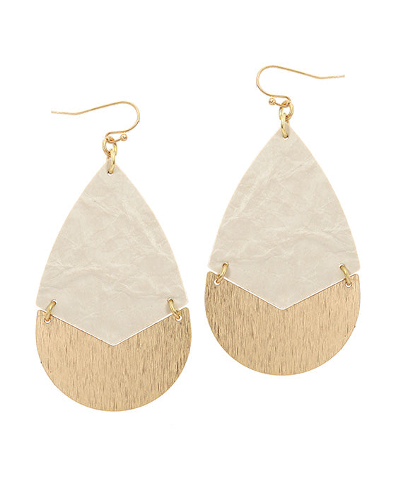Leather & Metal Teardrop Earring