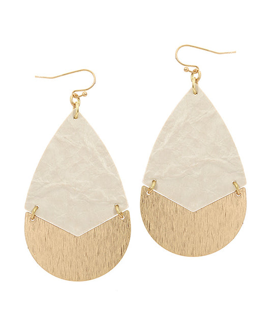 Leather & Metal Teardrop Earring