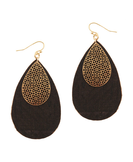 Metal & Cork Filigree Teardrop Earring
