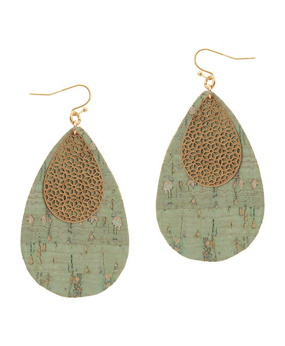 Metal & Cork Filigree Teardrop Earring