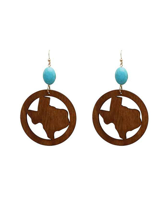 Texas Map Wood Earring