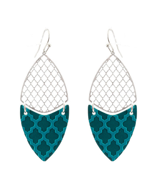 Metal & Leather Filigree Earring