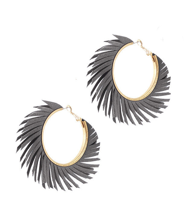 40mm Fabric Hoop Fringe Earring