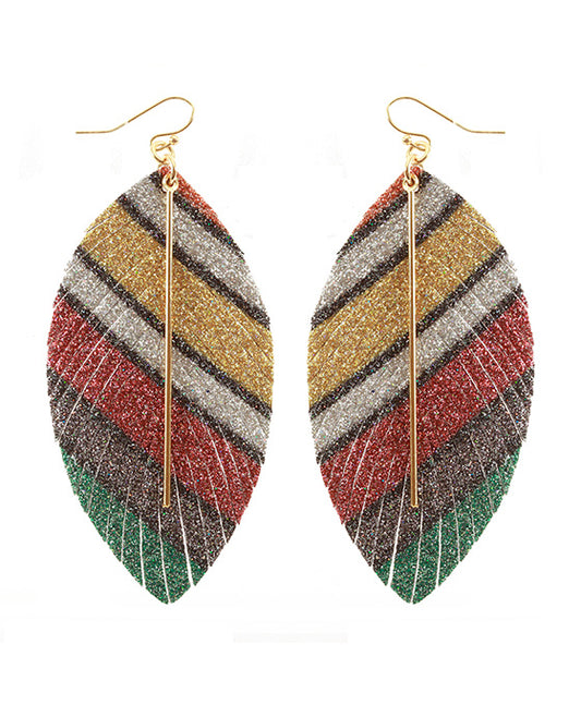 Leather Glitter Marquise Earring