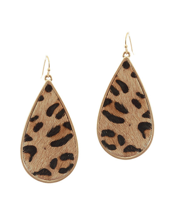 Leather Animal Print Teardrop Earring