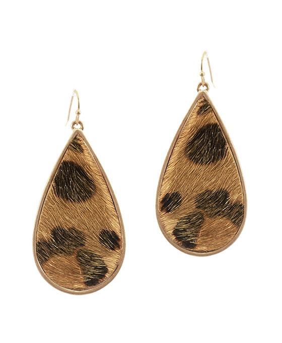 Leather Animal Print Teardrop Earring