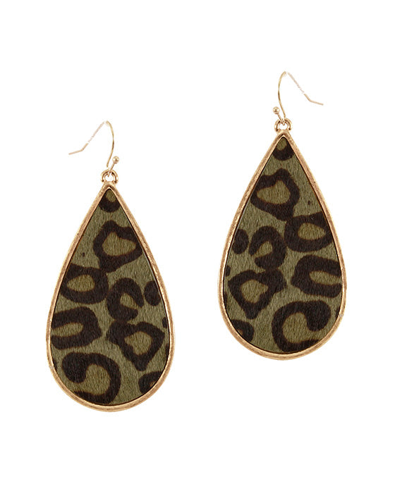 Leather Animal Print Teardrop Earring