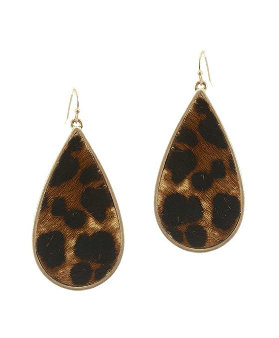 Leather Animal Print Teardrop Earring