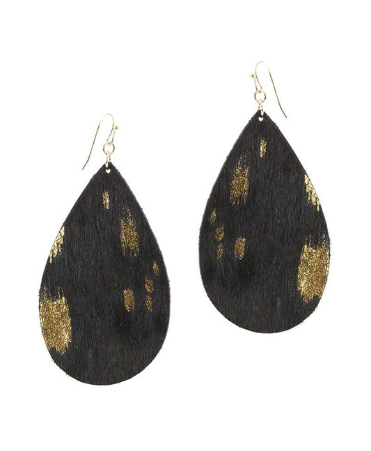 Cowhide Metal Flake Teardrop Earring