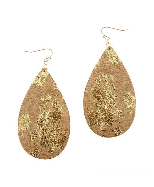 Cowhide Metal Flake Teardrop Earring