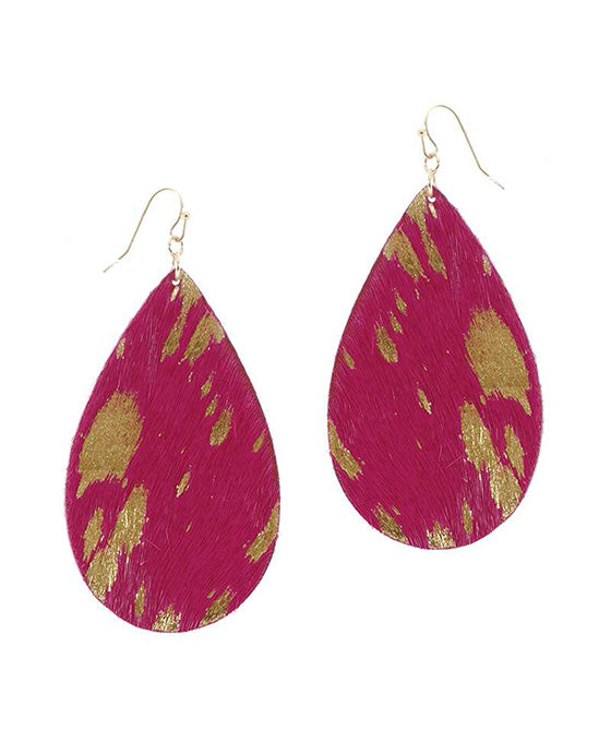 Cowhide Metal Flake Teardrop Earring