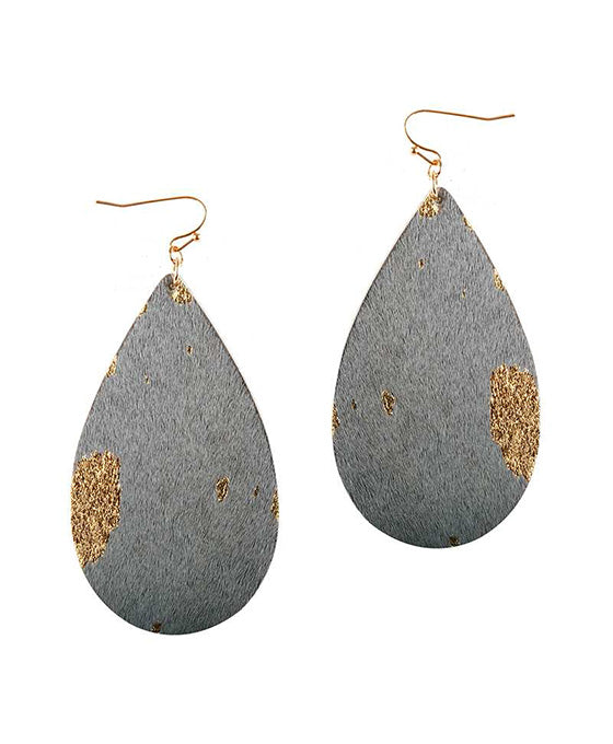 Cowhide Metal Flake Teardrop Earring
