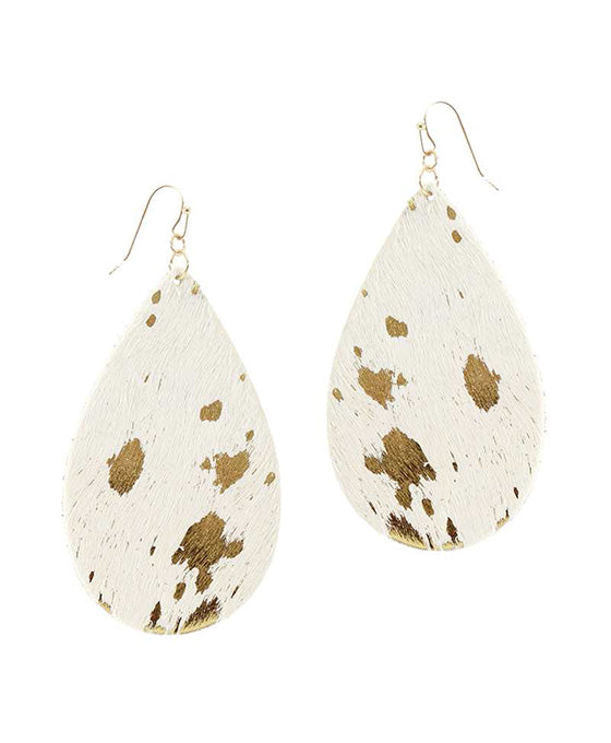 Cowhide Metal Flake Teardrop Earring