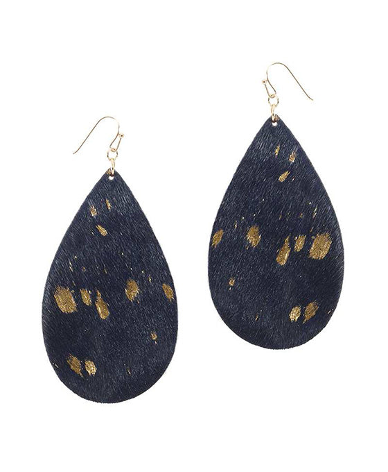 Cowhide Metal Flake Teardrop Earring