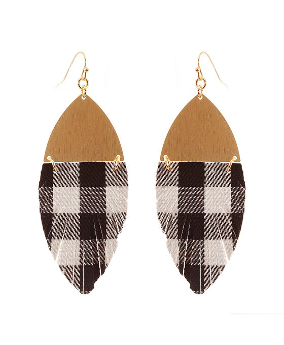 Metal Fabric Buffalo Plaid Christmas Fringe Earring