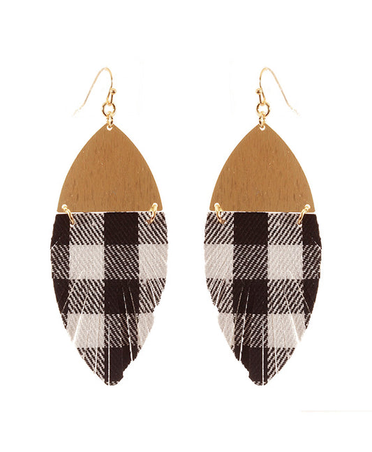 Metal Fabric Buffalo Plaid Christmas Fringe Earring