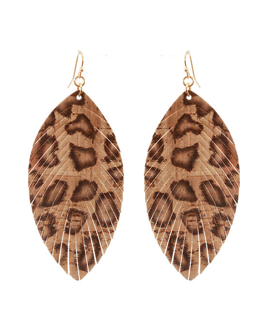 Cork Animal Print Elastic Fringe Earring