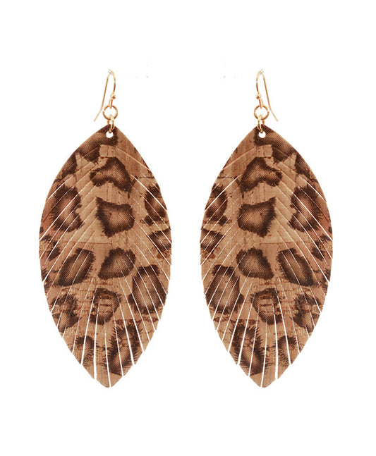 Cork Animal Print Elastic Fringe Earring