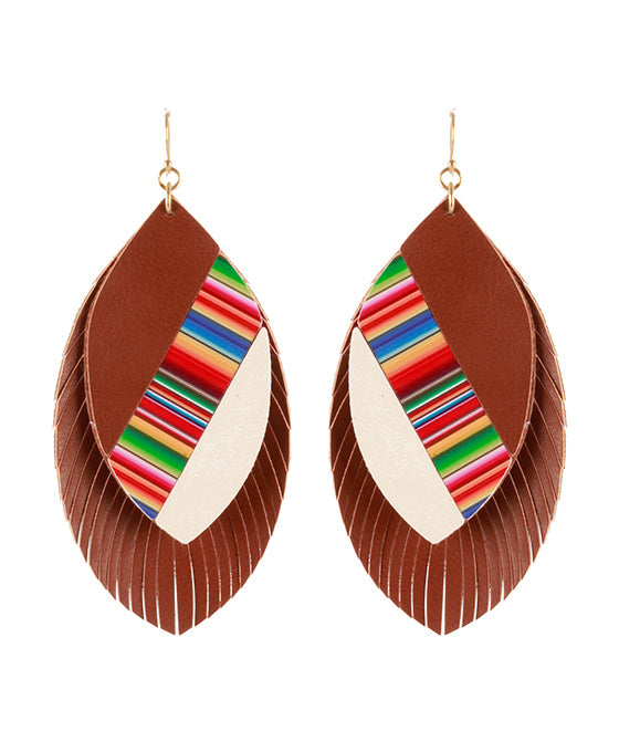 Leather Mosaic Fringe Earring